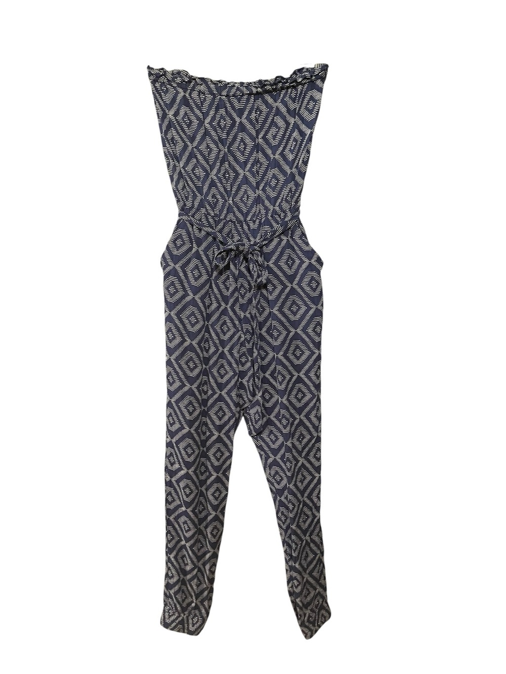 Vici Navy Geometric Strapless Jumpsuit - Picture 2 of 3